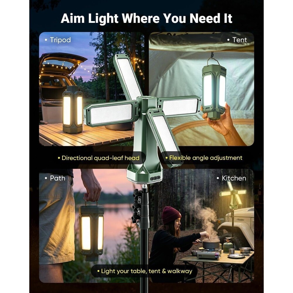 Rechargeable Camping Light with Stand Cordless Work Light with Heads Power Bank - Picture 5 of 16